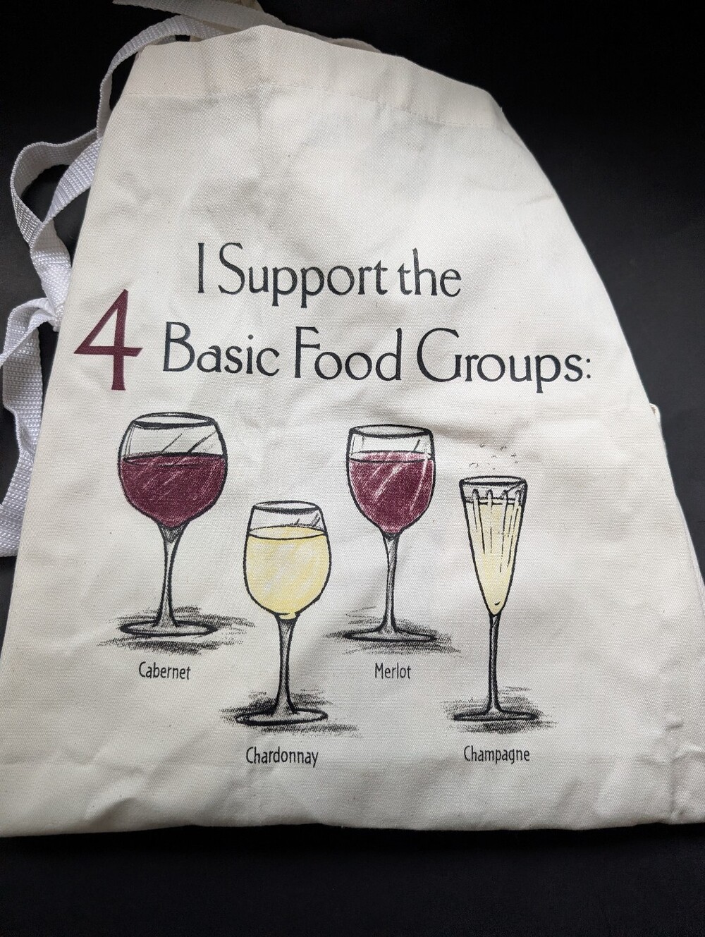 Canvas Wine-Themed Apron - I Support the 4 Basic Food Groups